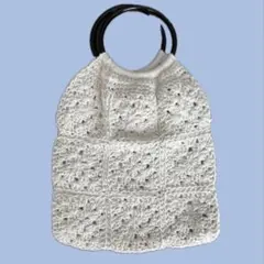 【新品】ハンドメイドかぎ針編みのホワイトグラニーバッグ/白編み物バッグ/手編み