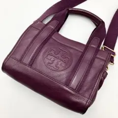 美品✨トリーバーチ ショルダーバッグ 2way エラ オールレザー ロゴ 紫