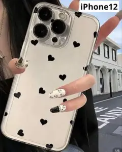 【美品】iPhone12 ケース 透明 クリア ハート ソフトケース