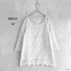 インディヴィ|総レースチュニック【40】花柄 ホワイト ベロアパイピング 上品