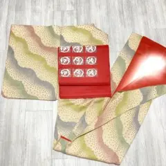 【G89】着物 小紋 袷 正絹 茶 緑 青 単品 初心者・着付練習やアレンジに