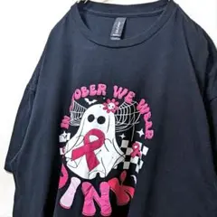 ギルダン ピンクリボン ゴースト Tシャツ ブラック 黒 XL 古着