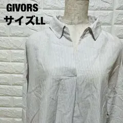 GIVORS ストライプ柄 スキッパーネックシャツ LL ゆったり 【174】