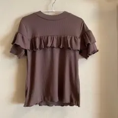 ブラウン フリル付き 半袖Tシャツ　ナイスクラップ