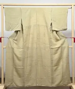 A5 美品 単衣 霞の地模様 利休茶色 正絹 色無地 着物 08