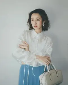 【VIS】完売商品　シアーオーパルボリューム袖シャツ　映えアイテムコレクション