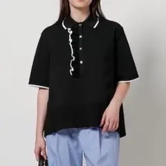 【美品】ユナイテッドアローズ ミニマル フリル ポロニット ブラック 黒×白