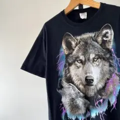 USA古着　ライトニング・ウルフ　ビンテージTシャツ　アニマル　動物　狼　黒　M
