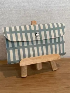 ハンドメイド　くすみブルー　北欧風　通帳ケース　マルチポーチ