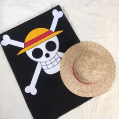 ONEPIECE　麦わらストア公式　ルフィ麦わら帽子＆麦わら海賊団旗セット