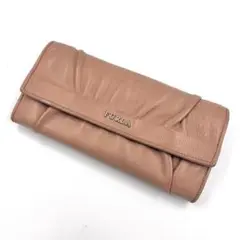 良品】フルラ　長財布　フラップ　ブラウン系　レザー