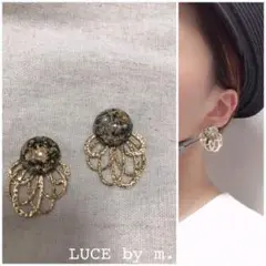 39 再販 ぷっくり キラキラ パール 金箔 クリア 2way ピアス