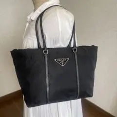 ◇ 良品PRADA プラダ トートバッグ ナイロン×レザー ブラック ◇
