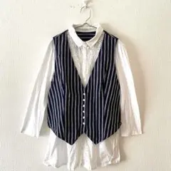 ☆【vivapresto】ブラウス ドッキング 異素材 綿麻 フルボタン 40