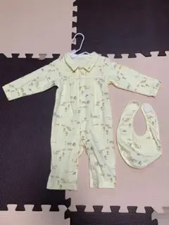 水通しのみ　bebe 長袖ロンパース スタイ付き　80 ※訳あり