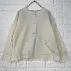 h735【Keitto】 M キナリ　トップス　ジャケット　麻混　カジュアル