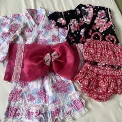 花柄着物スタイルドレスとリボンセット