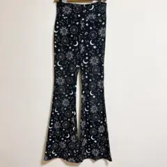 NOBO 天体柄 星座と月 フレアパンツ S ベルボトム レギンス 白 黒