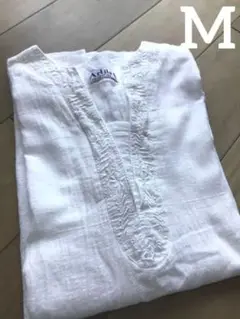 ホワイト M シャツ 刺繍 綿100% 柔らかい 紫外線対策 日除け