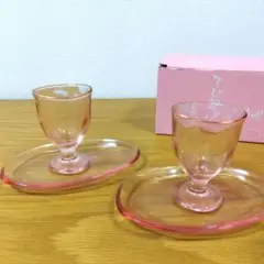 てびねり　ピンク ガラス カップとトレイ 2個セット
