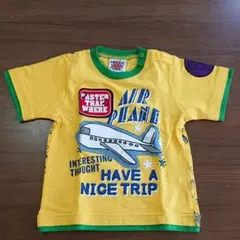 キッズ ベビー Tシャツ 半袖 電車 飛行機 新幹線 車 イエロー 90 新品