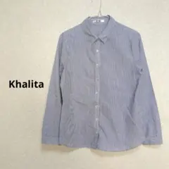 Khalita 長袖ストライプシャツ ブルー カジュアル おしゃれ 【M】