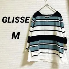 【GLISSE】 トップス カットソー 長袖 ボーダー ドッキング Vネック 秋