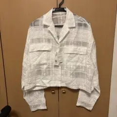 新品未使用LOWRYS FARM ホワイト チェック柄 クロップドジャケット