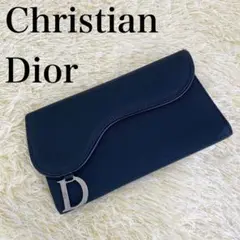 極美品⭐️クリスチャンディオール サドル型 長財布 ナイロン レザー ブラック