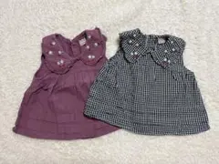 チュニック2枚セット 100cm 紫 ギンガムチェック