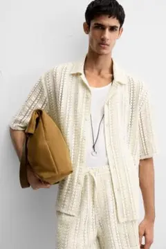 【新品未使用】タグ付き ZARA クロシェテクスチャーシャツ XL