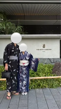 紺色花柄浴衣・帯セット