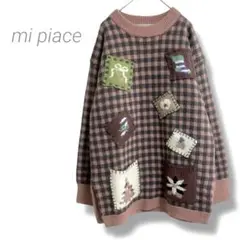 【mi piace】✨美品✨ヴィンテージ長袖オーバーサイズニット パッチワーク