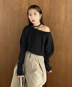 【shio企画】チョーカーボートネックロンＴ　ブラック