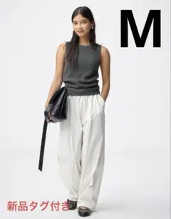 ジーユー バレルレッグプルオンパンツ 白 M