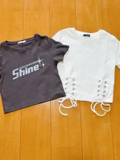 Tシャツ クロップド Y2K風 ロゴ 編み上げデザイン 2枚セット お得