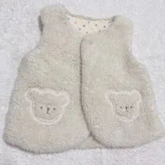 ベビーベスト ポンチョ 羽織 クマ刺繍 50-70cm クリーム色