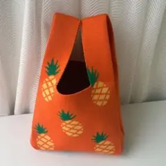 オレンジ パイナップル柄 トートバッグ