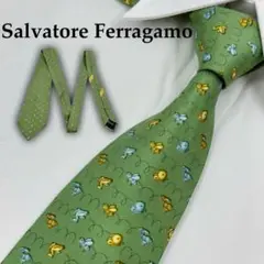 ✨️極美品✨️ フェラガモ ネクタイ 高級シルク ハイブランド グリーン