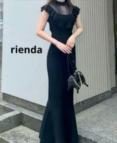 rienda リエンダ ポイントクロシェ フリルハイネック ニットワンピース