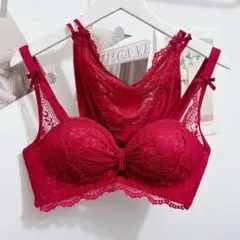 盛りブラ 赤 ブラジャー 上下セット ノンワイヤー レース ナイトブラ レッド