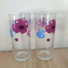 レトロ 花柄 グラス コップ 2個