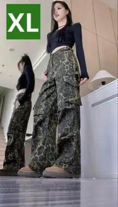 新品未使用 カーゴパンツ ワークパンツ レオパード柄 ポケットあり 個性的 XL