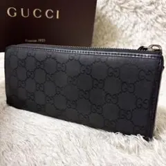 【美品】GUCCI グッチ シマ GG ブラック 長財布 L字ファスナー 黒