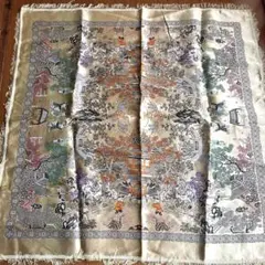 中国　綿花　刺繍　フリンジ付き　マルチカバー 敷物　ゴールド