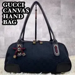 極美品 GUCCI キャンバス トートバッグ GG柄 シェリーライン リボン 黒