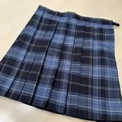 ネイビーと水色のチェック柄プリーツスカート　制服スカート　スクールスカート