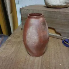 希少　美品　陶器　赤褐色　楕円形　花瓶　備前焼　骨董品