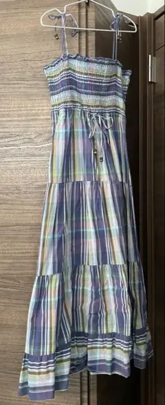 revisitation マキシワンピース　青　ブルー　チェック柄