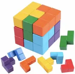 立体　パズル テトリス　モンテッソーリ教育　カラフル　木製　知育玩具